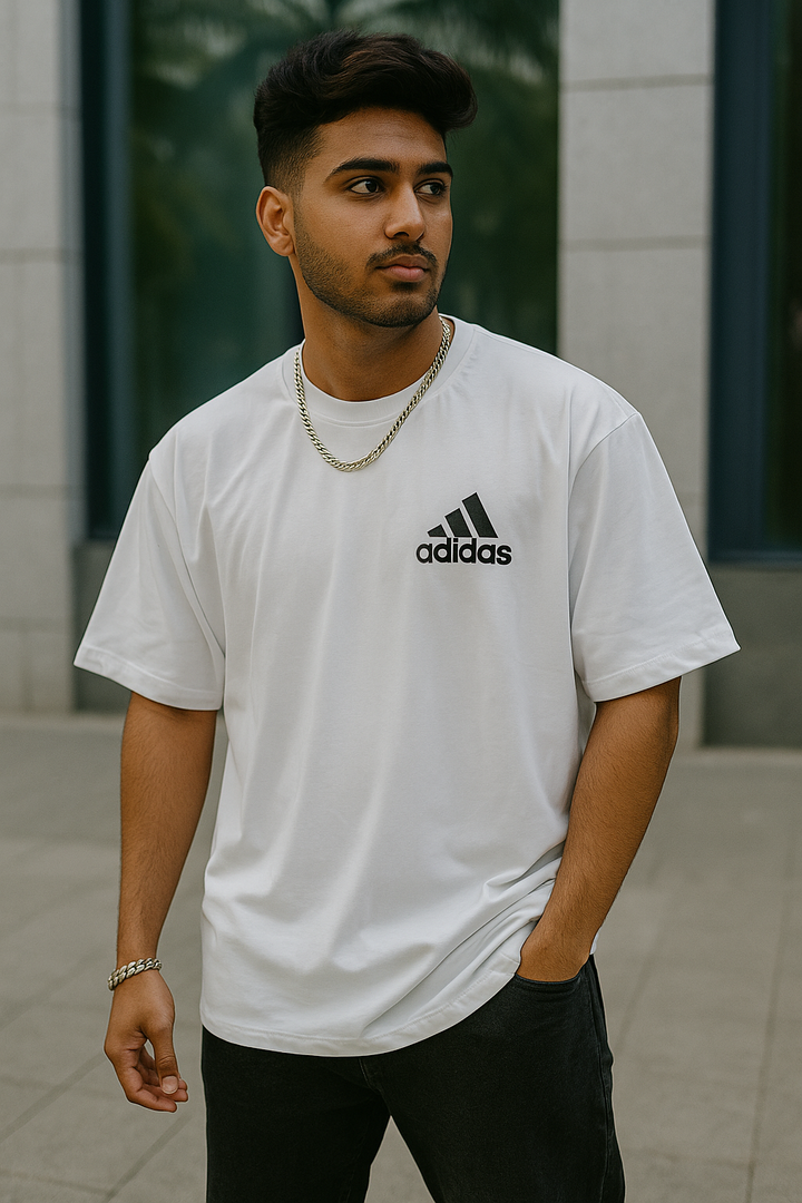 Bold printed white oversized tee – sporty casual fashion for youth by Kinsutra