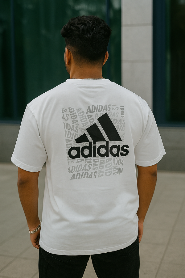 White oversized sporty t-shirt with bold front print – athletic streetwear for men