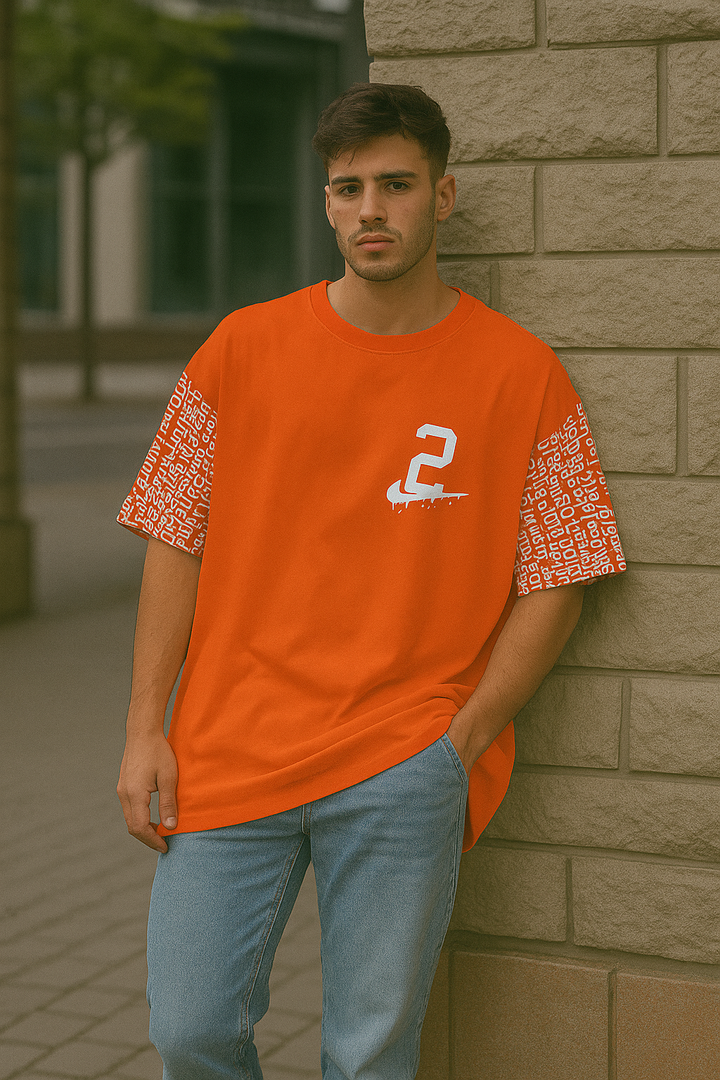 Bold orange oversized tee – gender-neutral fashion for youth by Kinsutra